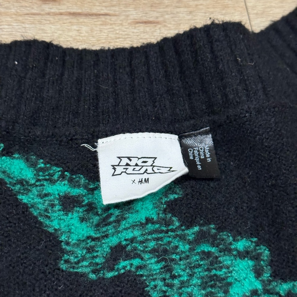 H&M x No Fear Jacquard Knit Sweater Vest Oversized All Over Print Size Large - Picture 2 of 5